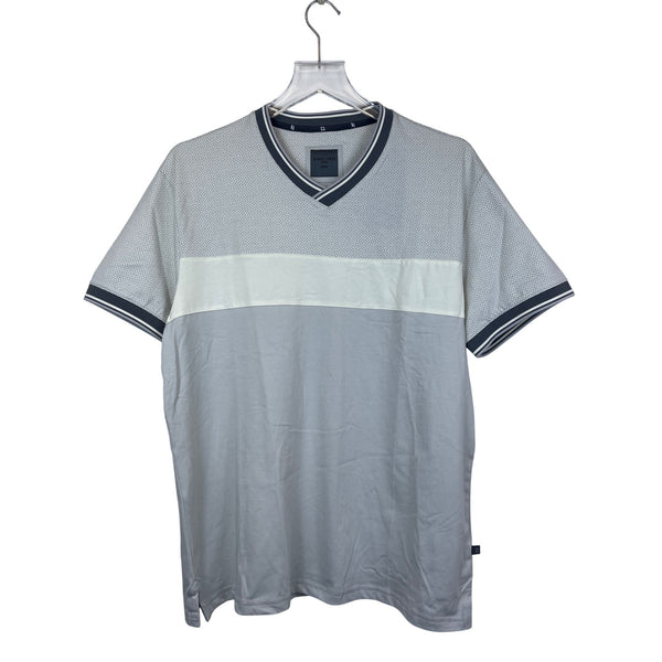 Asher Jones London Mens Gray Cotton Blend V-Neck Short Sleeve Shirt Geometric Large
