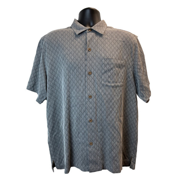 Tommy Bahama Men's Gray Button-Up Shirt With Pocket & Diamond-Pattern Sz M