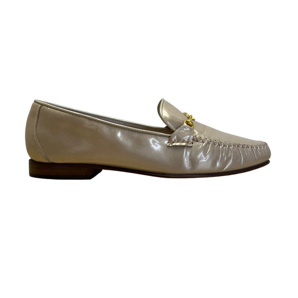 Escada Women’s Beige Leather Gold Hardware Handsewn Moccasin Loafers Size 7.5B
