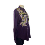 Vintage The Quacker Factory Women Purple Button-Up Floral Embroidered Shirt Sz L