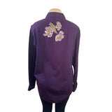 Vintage The Quacker Factory Women Purple Button-Up Floral Embroidered Shirt Sz L