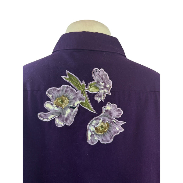 Vintage The Quacker Factory Women Purple Button-Up Floral Embroidered Shirt Sz L