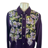 Vintage The Quacker Factory Women Purple Button-Up Floral Embroidered Shirt Sz L
