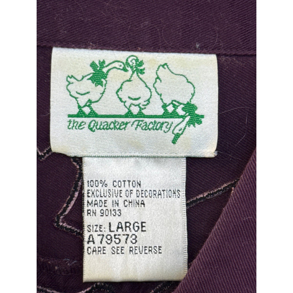 Vintage The Quacker Factory Women Purple Button-Up Floral Embroidered Shirt Sz L