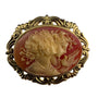 Vintage Cameo Brooch Pin With Ornate Gold Tone Frame Oval Lady Design Elegant