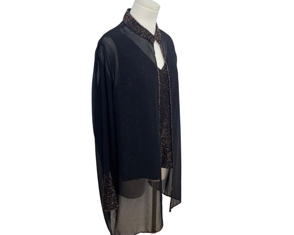 Jkara Black & Gold Sleeveless Top With Sheer Long Sleeve Jacket Set Size 14