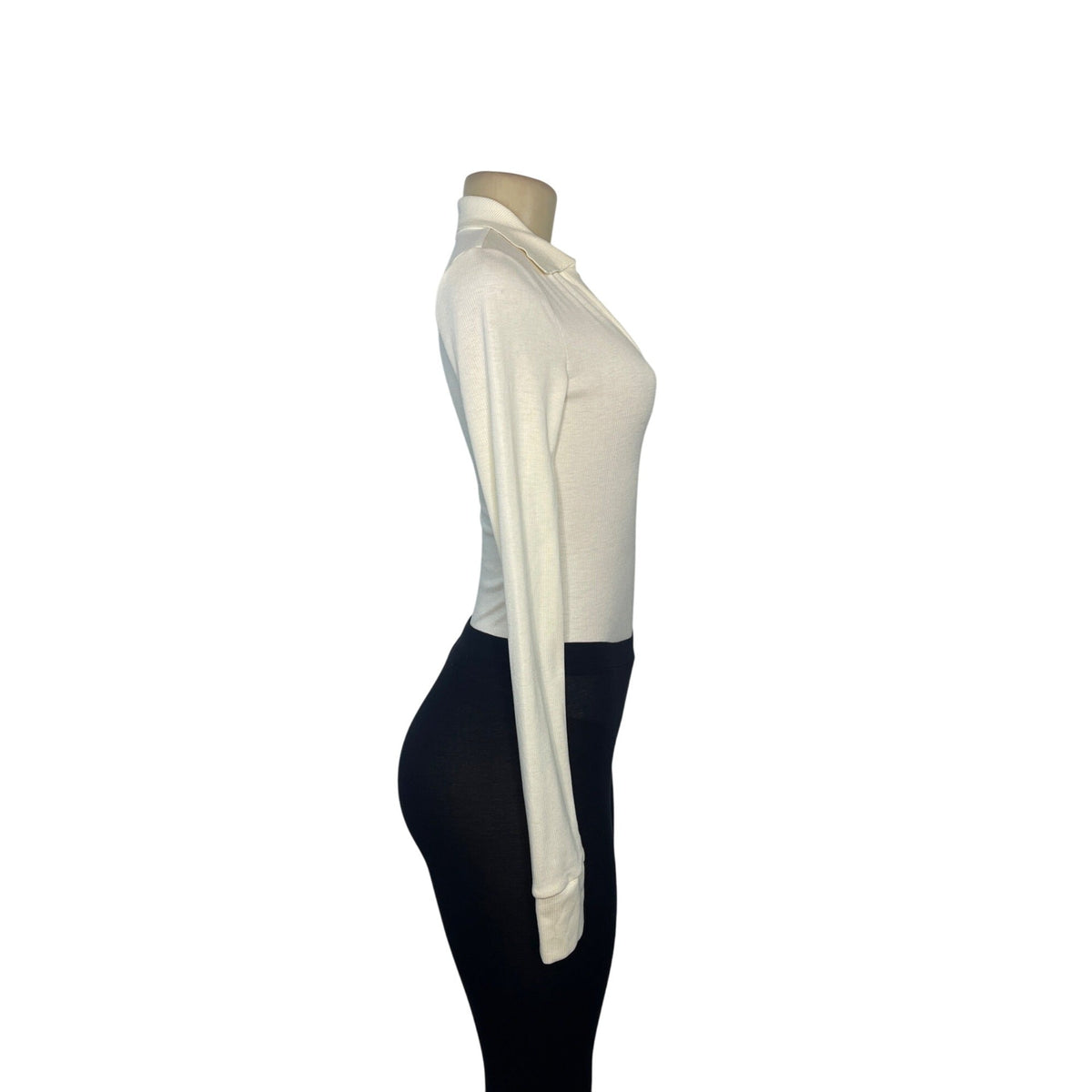 Free People By Intimately Vintage-Inspired Off-White Collared Ribbed Knit Long Sleeve Bodysuit