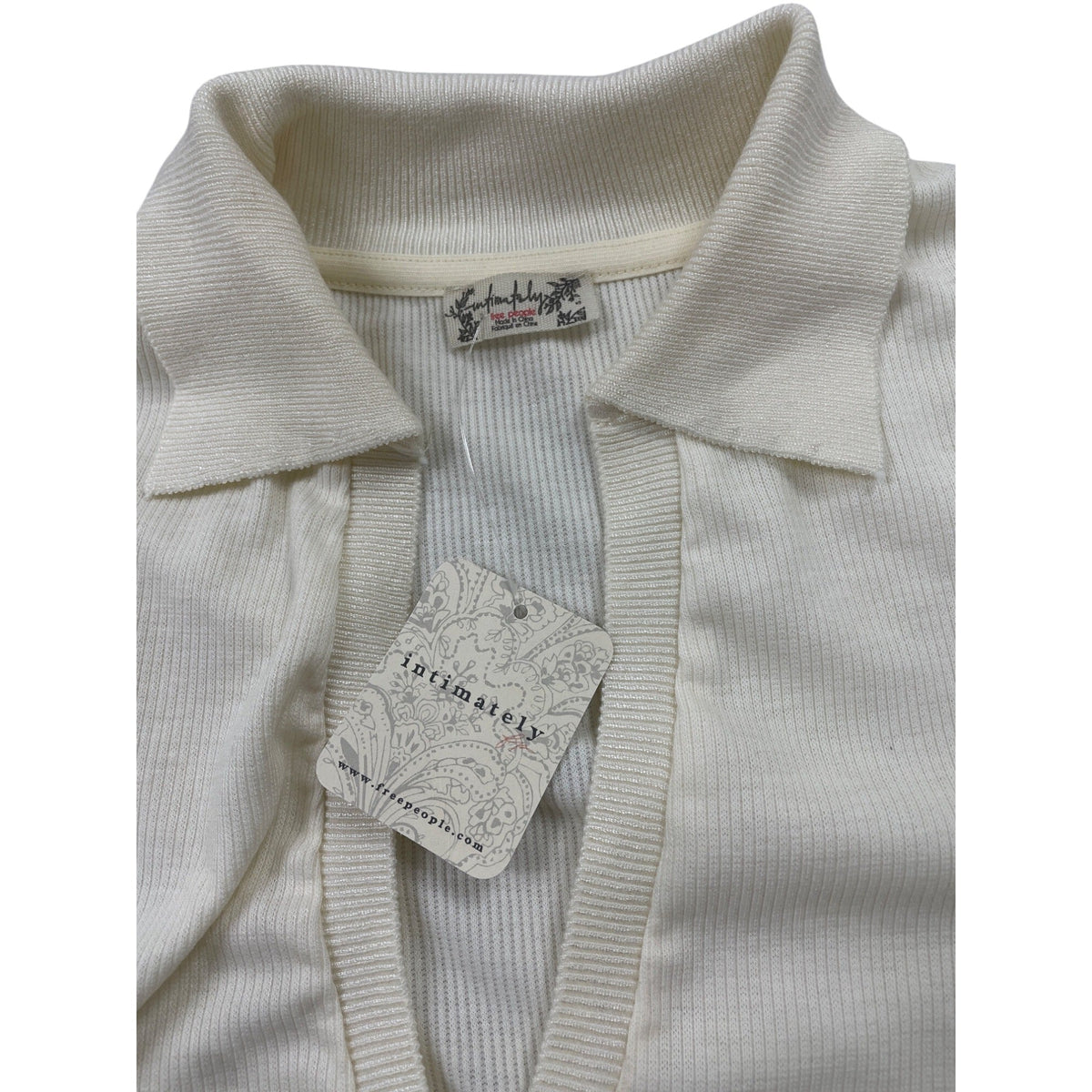 Free People By Intimately Vintage-Inspired Off-White Collared Ribbed Knit Long Sleeve Bodysuit