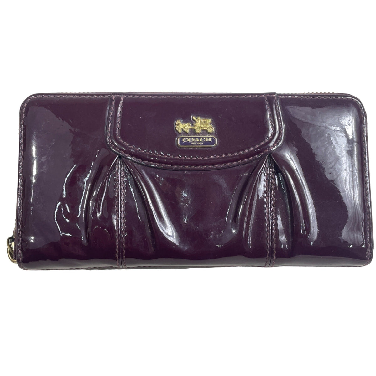 Vintage Coach Women Glossy Plum Burgundy Logo Art Leather Wallet Size S
