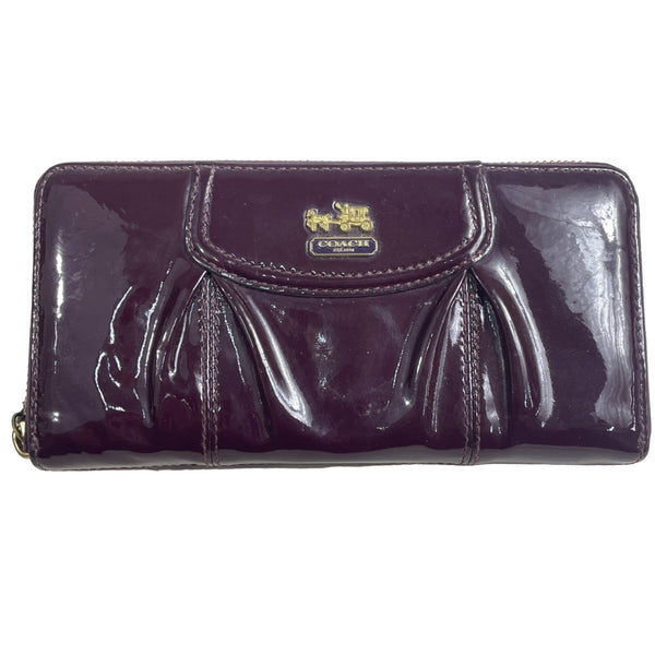 Vintage Coach Women Glossy Plum Burgundy Logo Art Leather Wallet Size S