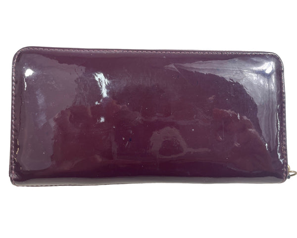 Vintage Coach Women Glossy Plum Burgundy Logo Art Leather Wallet Size S