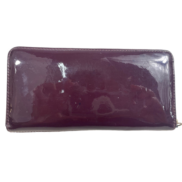 Vintage Coach Women Glossy Plum Burgundy Logo Art Leather Wallet Size S