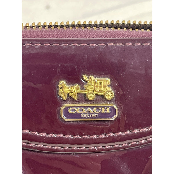Vintage Coach Women Glossy Plum Burgundy Logo Art Leather Wallet Size S