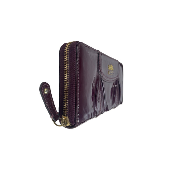 Vintage Coach Women Glossy Plum Burgundy Logo Art Leather Wallet Size S