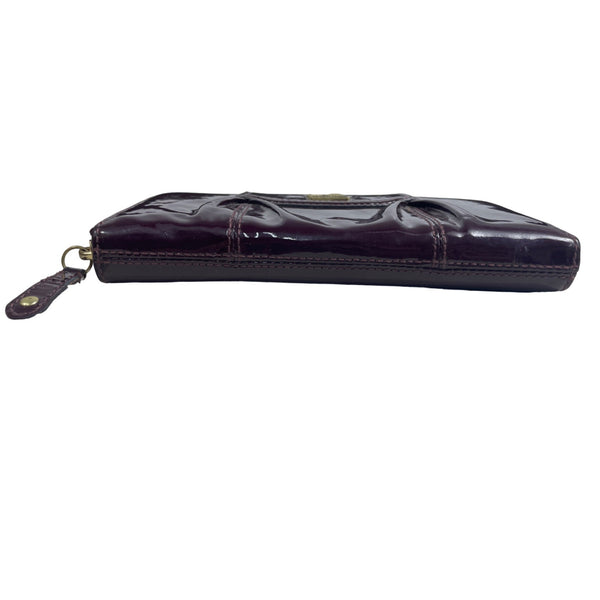 Vintage Coach Women Glossy Plum Burgundy Logo Art Leather Wallet Size S