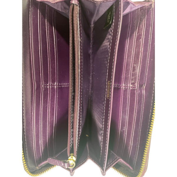 Vintage Coach Women Glossy Plum Burgundy Logo Art Leather Wallet Size S