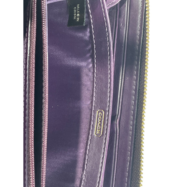 Vintage Coach Women Glossy Plum Burgundy Logo Art Leather Wallet Size S