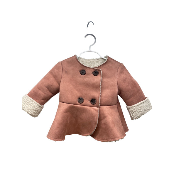 Muy Bien Pink Toddler Faux Fur Lined Coat Size 5 Double Breasted