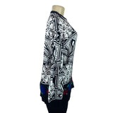 Vintage Headliners Black & White Graphic Knit Sweater W Floral Trim Women’s Sz L