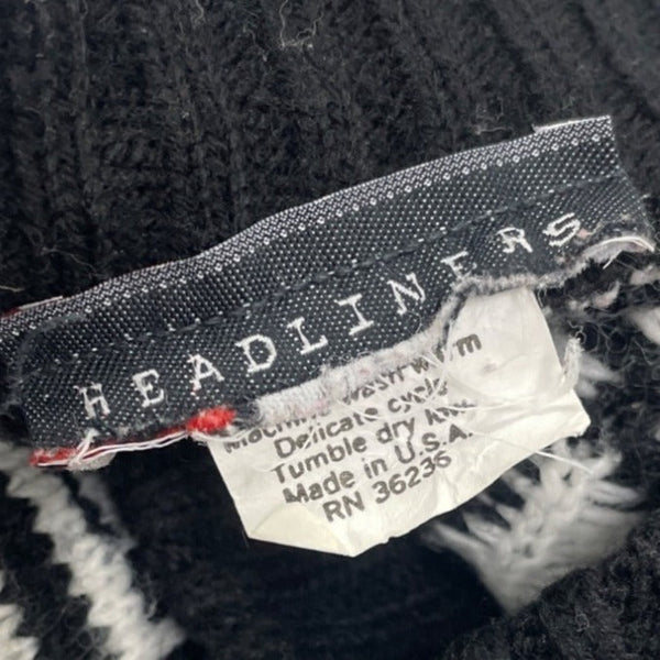 Vintage Headliners Black & White Graphic Knit Sweater W Floral Trim Women’s Sz L