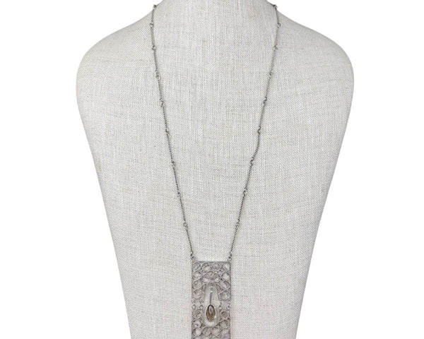 Vintage Israel Sterling Silver Pendant Necklace With Smoky Quartz Detail
