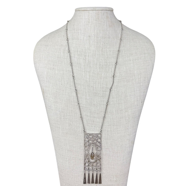 Vintage Israel Sterling Silver Pendant Necklace With Smoky Quartz Detail