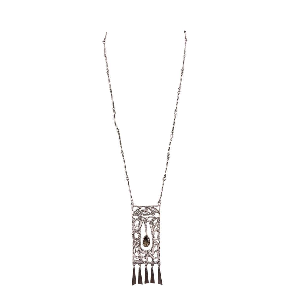 Vintage Israel Sterling Silver Pendant Necklace With Smoky Quartz Detail