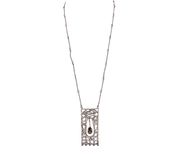 Vintage Israel Sterling Silver Pendant Necklace With Smoky Quartz Detail