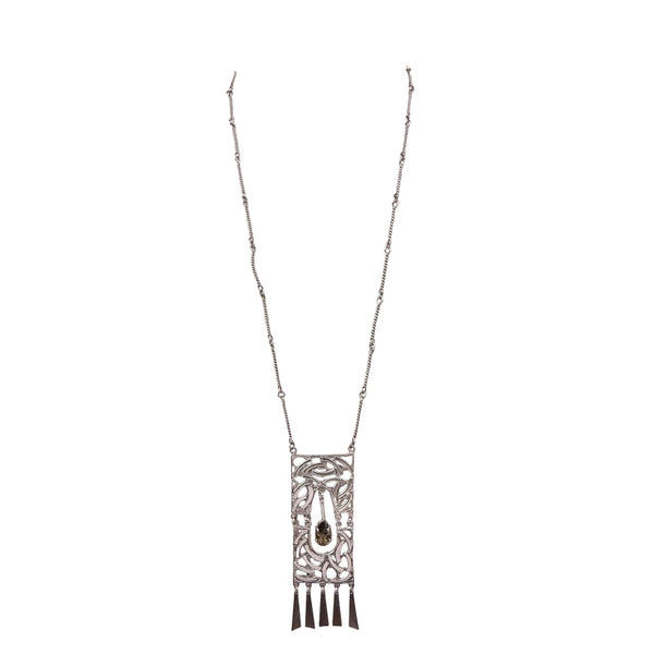 Vintage Israel Sterling Silver Pendant Necklace With Smoky Quartz Detail