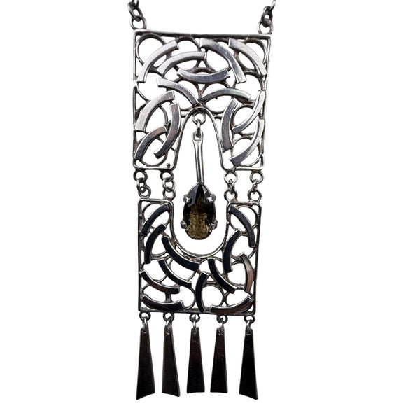 Vintage Israel Sterling Silver Pendant Necklace With Smoky Quartz Detail