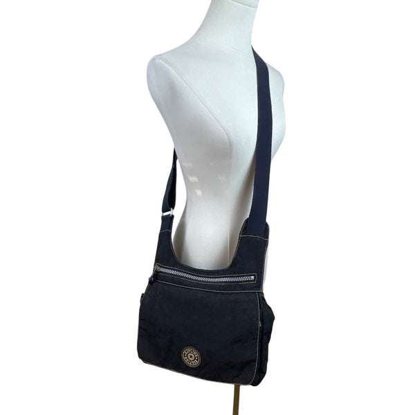 Kipling Black Nylon Adjustable Strap & Front Zipper Pocket Crossbody Bag Sz M