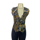 Vintage Batik Print Tie-Back Vest Top Womens Black Gold Blue Size S