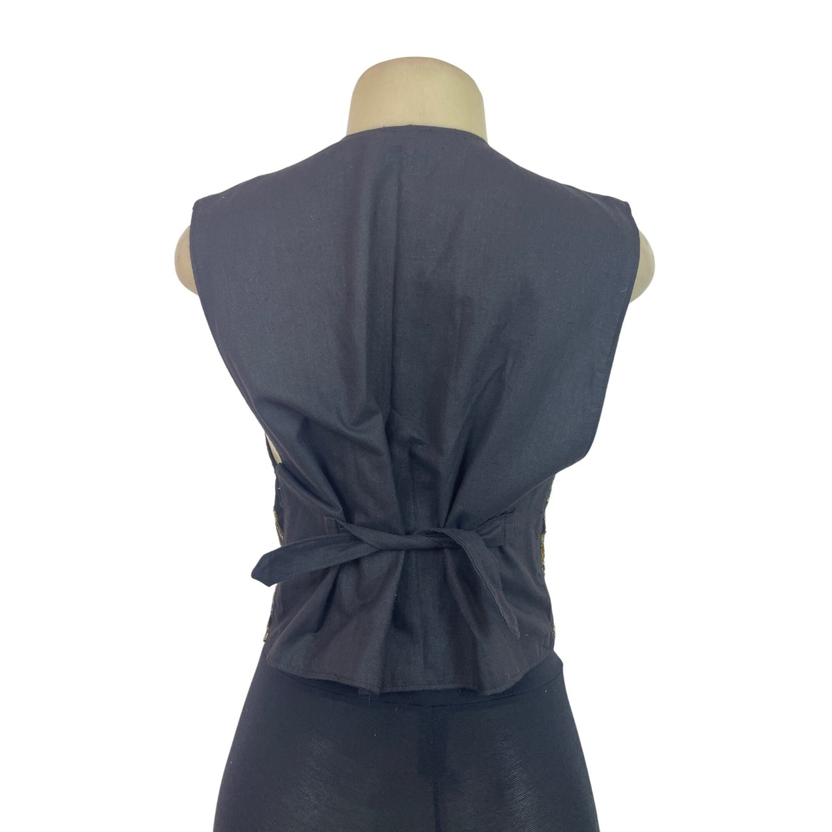 Vintage Batik Print Tie-Back Vest Top Womens Black Gold Blue Size S