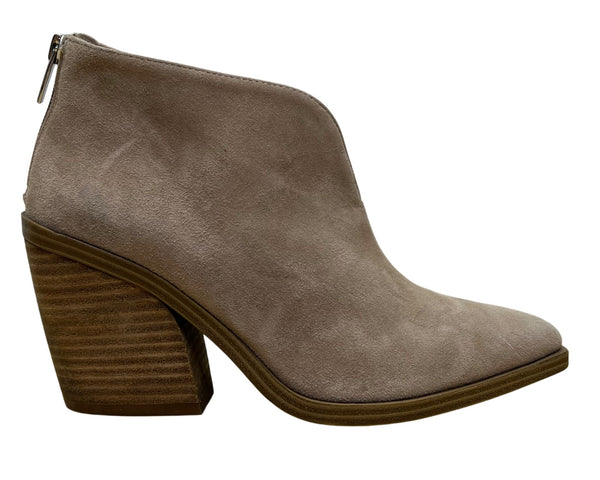 Vince Camuto Women’s Taupe Suede Back Zipper Ginsel Heeled Ankle Boots Size 8M