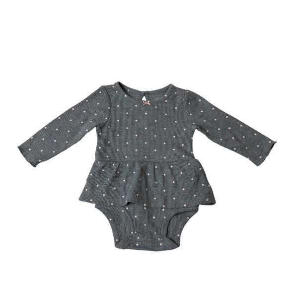 Carters Baby Girl 6M Long Sleeve Grey Bodysuit Pink Polka Dots - New