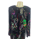 Laurence Kazar Black Sequin New Years Eve 2000 Jacket & Dress Set Size M - New