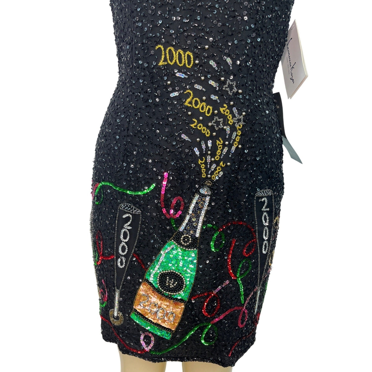Laurence Kazar Black Sequin New Years Eve 2000 Jacket & Dress Set Size M - New