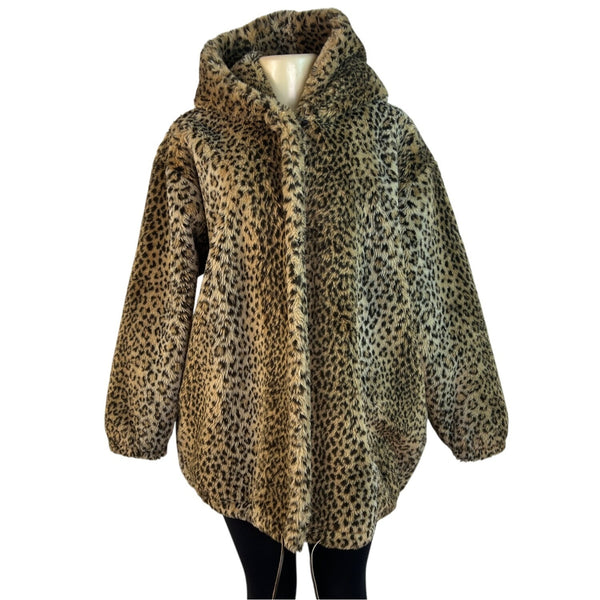Duffel Outdoor Leopard Print Hooded Coat With Drawstring Hem Size M