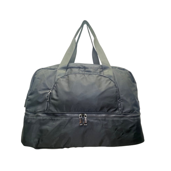 Women’s Black Nylon Travel Gym Crossbody Strap Zipper Detail Duffle Bag Size L