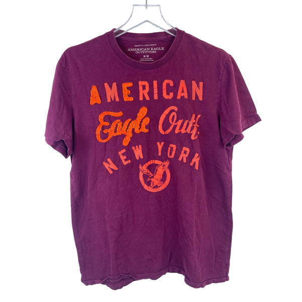 American Eagle Mens Maroon Cotton Graphic Athletic Fit T-Shirt New York Logo Size M