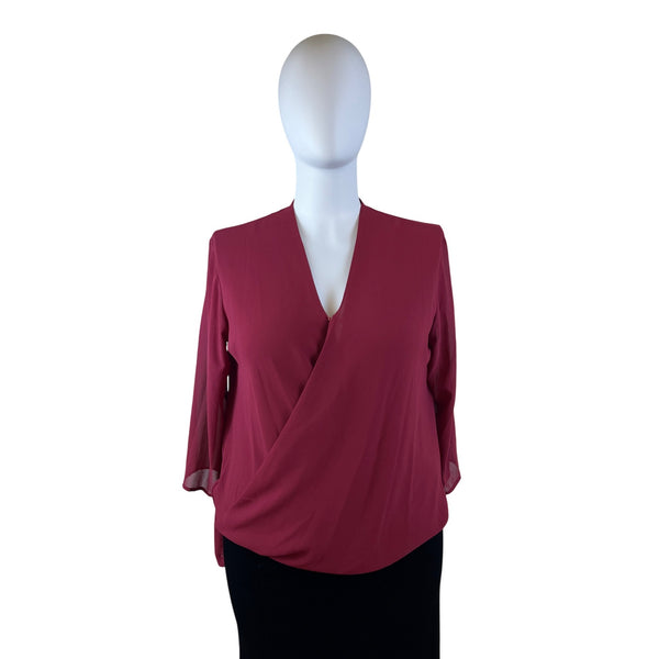 Michael Kors Women’s Maroon Surplice Blouse Size XL Elegant 3/4 Sleeve - New