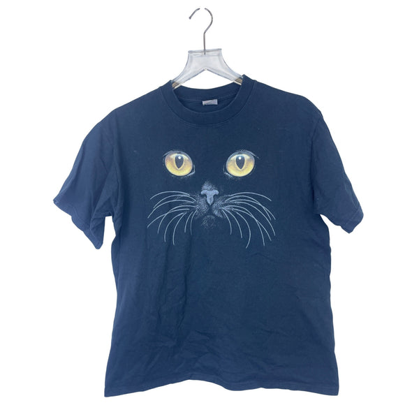 Anvil Mens Navy Cotton Cat Face Graphic T-Shirt Pre-Shrunk M
