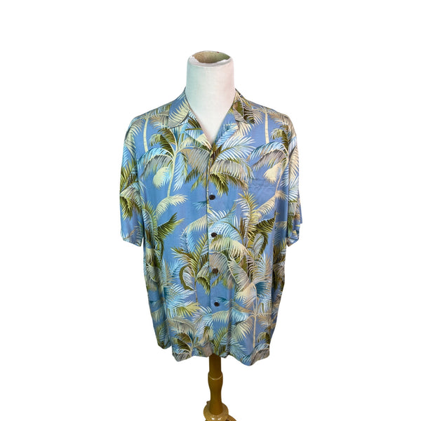 Bishop St. Apparel Blue Hawaiian Rayon Palm Trees Shirt Size XL
