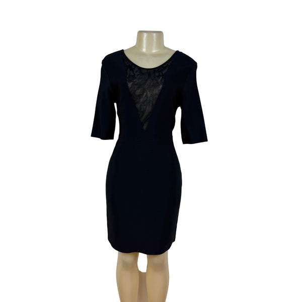 BCBGMaxAzria Womens Black Sheath Dress Mesh Detail Back Zip Sz L