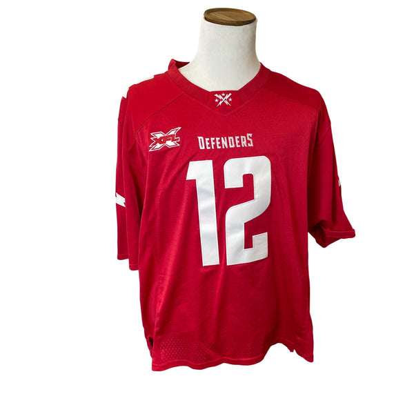 XFL Mens Red Polyester Defenders Jersey Jones 12 Sports Fan Apparel Size 7XL