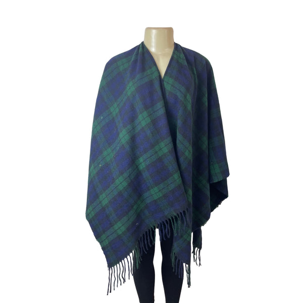 Unisex One Size D&Y Green and Blue plaid Shawls New