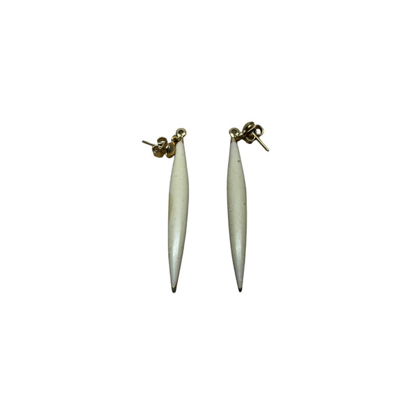 Goldtone Womens White Drop Earrings Long Sleek Minimalist Design Lightweight