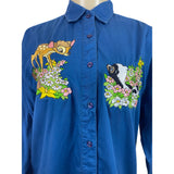 Vintage Mickey Inc Bambi & Flower Embroidered Blue Button-Up Shirt Size L