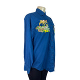 Vintage Mickey Inc Bambi & Flower Embroidered Blue Button-Up Shirt Size L