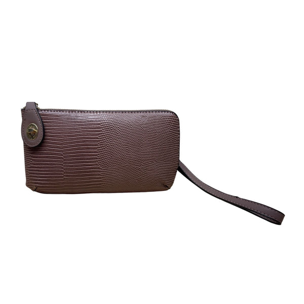 Jen & Co. Mauve Lizard Embossed Faux Leather Wristlet & Crossbody Bag Sz S